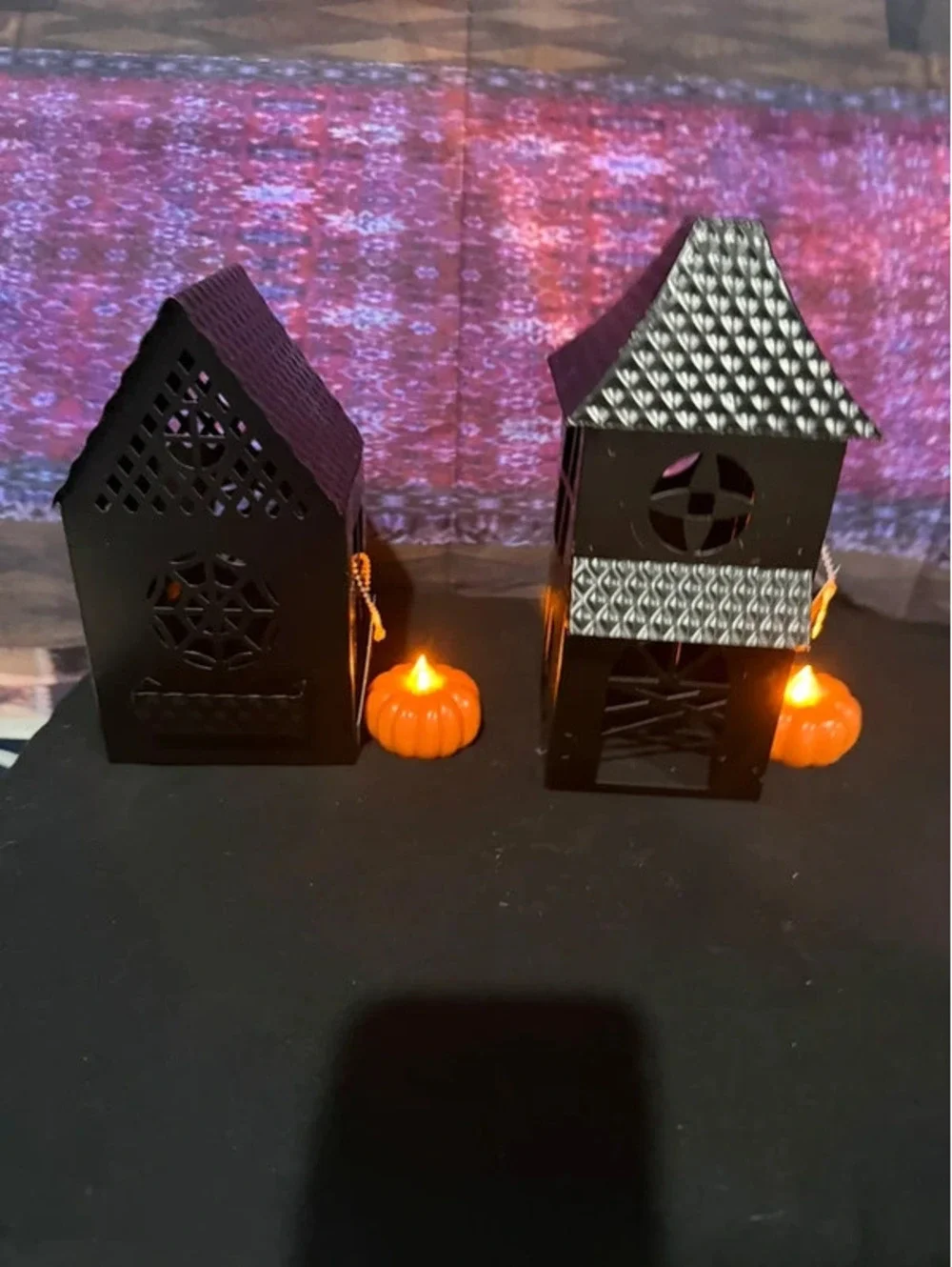 Set of Black Metal Haunted Houses Halloween Tabletop Decor: